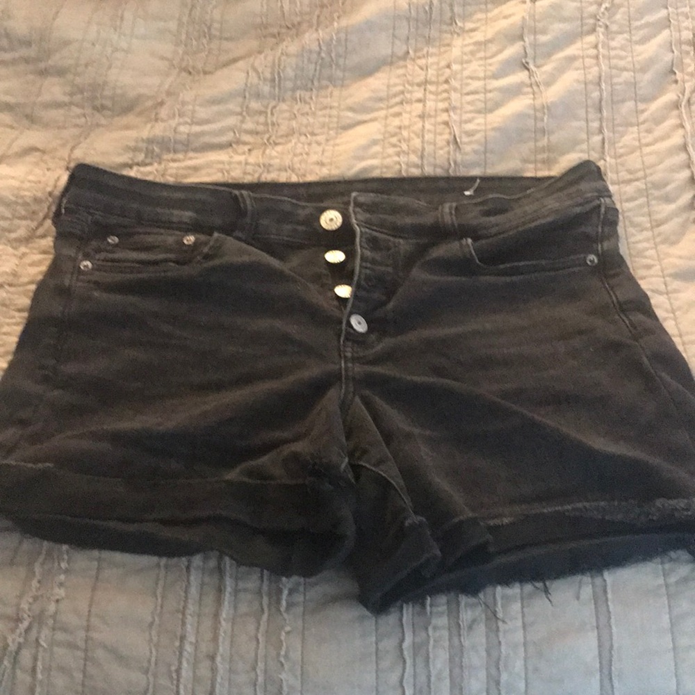American Eagle black denim button fly shor…